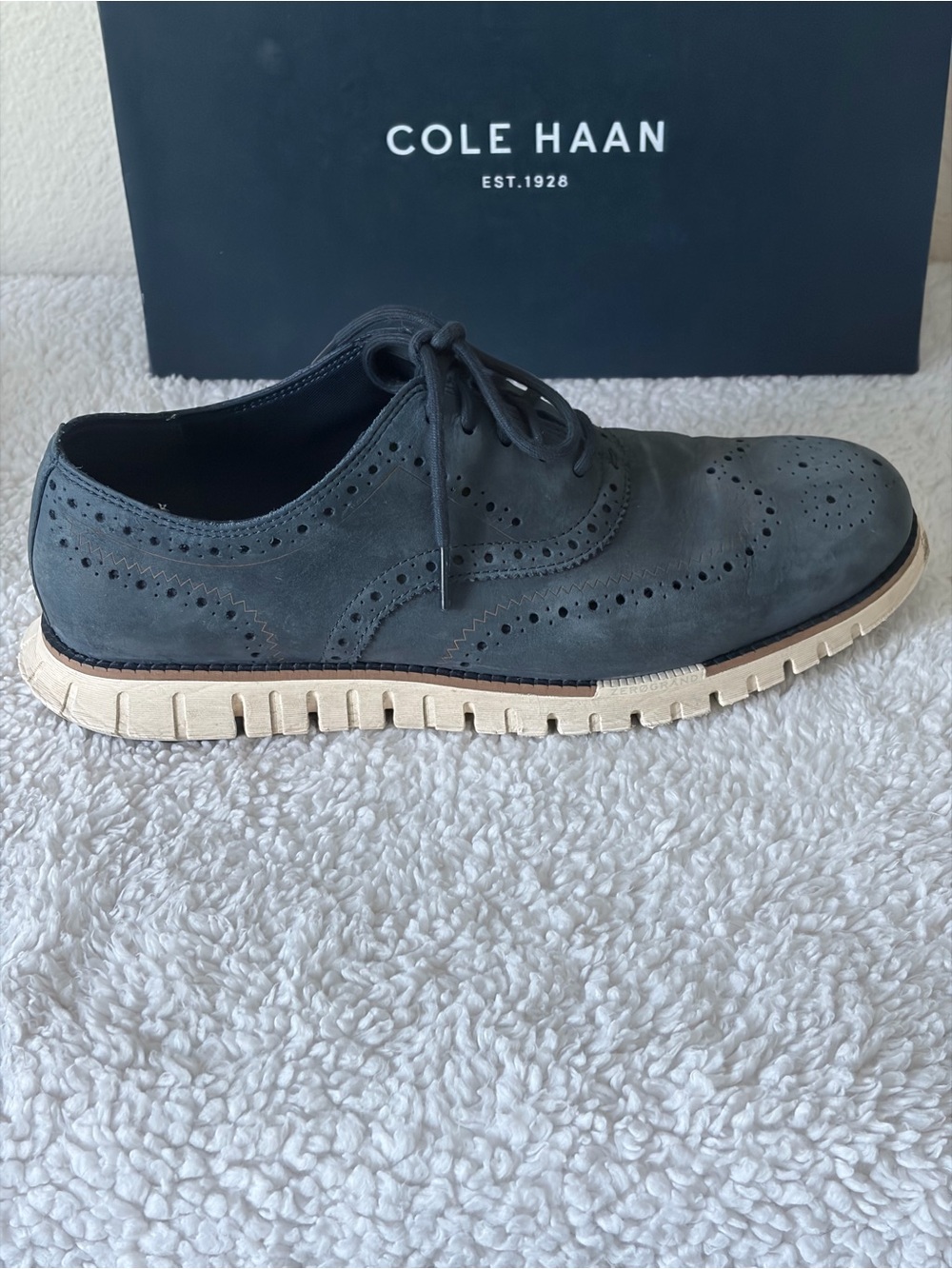 Cole Haan Men’s Navy Blue Nubuck Zerogrand Remastered Wingtip Oxfords Size 9.5M - Picture 7 of 15